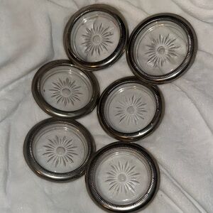 Vintage Leonard Silver Plated & Cut Crystal Coasters | Starburst Sunburst!